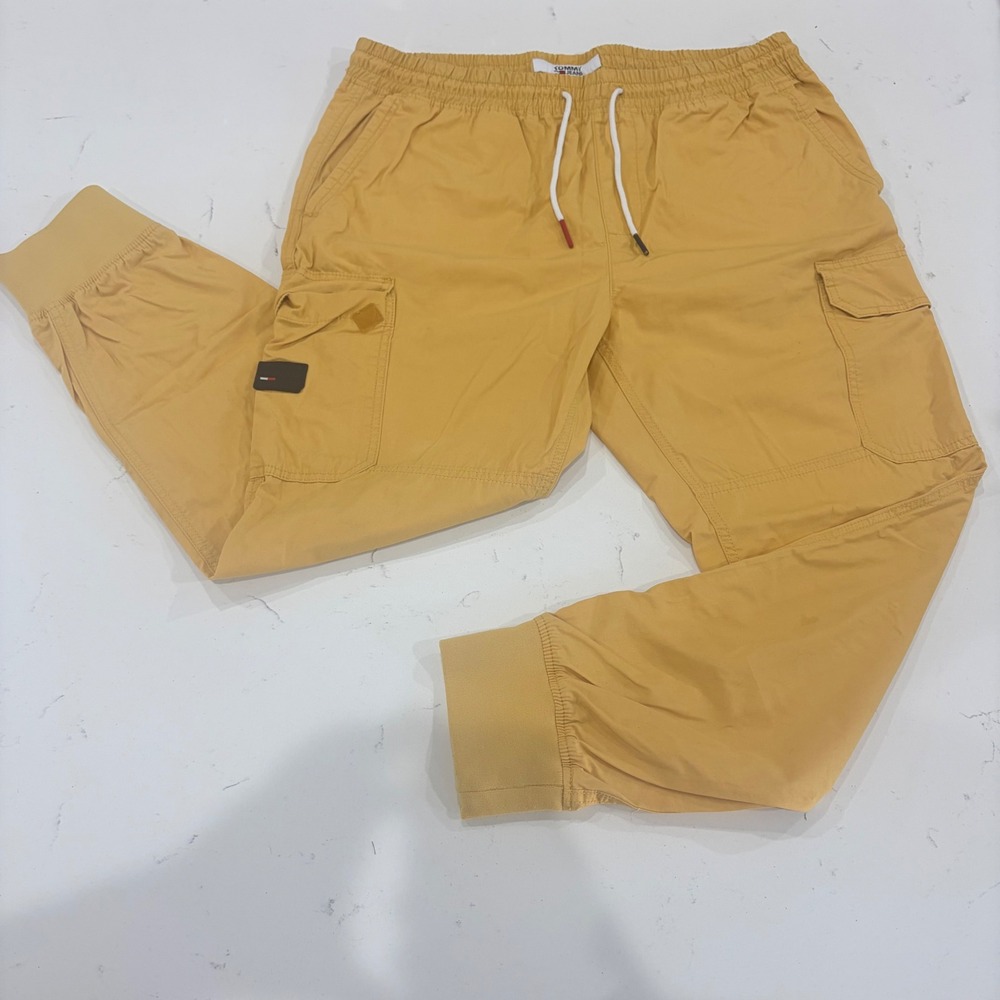 Tommy Jeans Mens Cargo Jogger Pants Mustard Yellow Elastic Waist XL RN77806